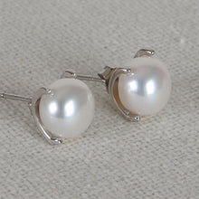 Load image into Gallery viewer, Freshwater Pearl Earrings, Raised Studs, Sterling Silver (Pair)

