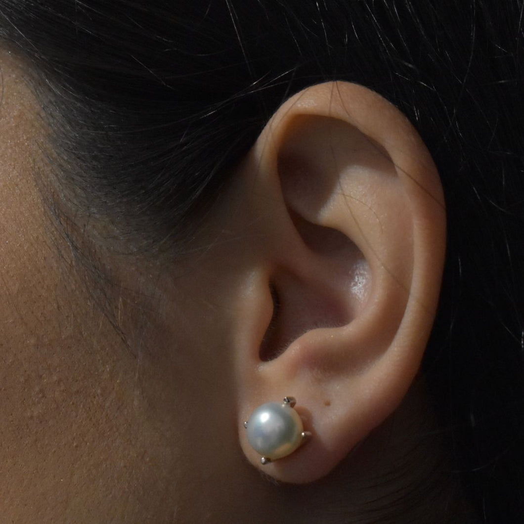 Freshwater Pearl Earrings, Raised Studs, Sterling Silver (Pair)