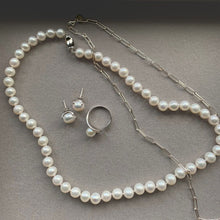 Load image into Gallery viewer, Freshwater Pearl Necklace &amp; Paperclip Sterling Silver Chain - Set
